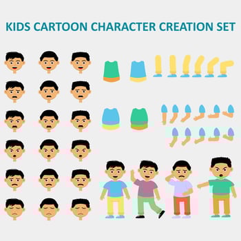 Kids cartoon character creation set with hand and foot. vector