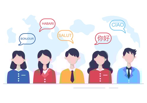Translator or Translation Language Illustration. Say hello in Different Countries and Multilingual International Communication Cartoon Design vector