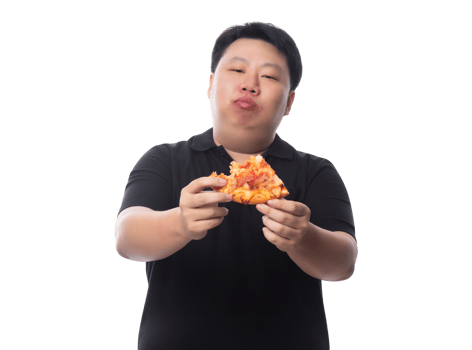 Young Funny Fat Asian man with pizza, Png file