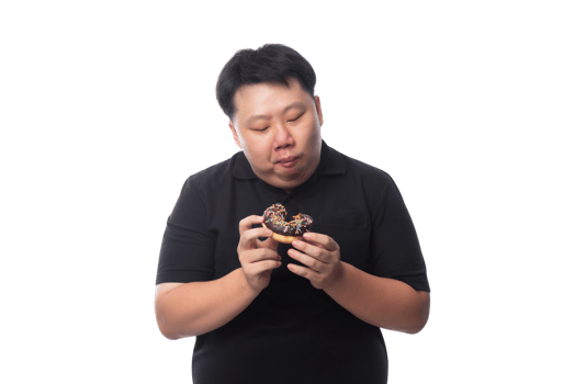 Young Funny Fat Asian man with donuts, Png file