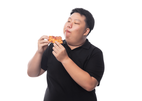 Young Funny Fat Asian man with pizza, Png file