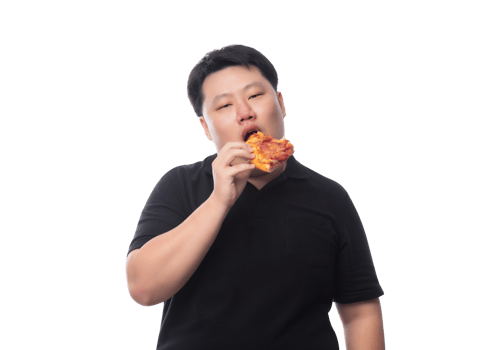 Young Funny Fat Asian man with pizza, Png file