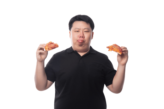 Young Funny Fat Asian man with pizza, Png file