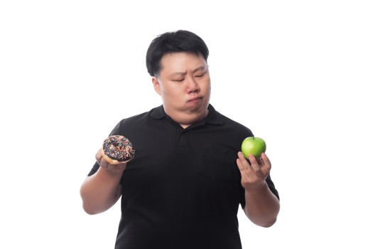 Young Funny Fat Asian man with donuts, Png file