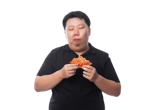 Young Funny Fat Asian man with pizza, Png file