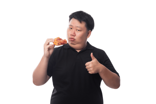Young Funny Fat Asian man with pizza, Png file