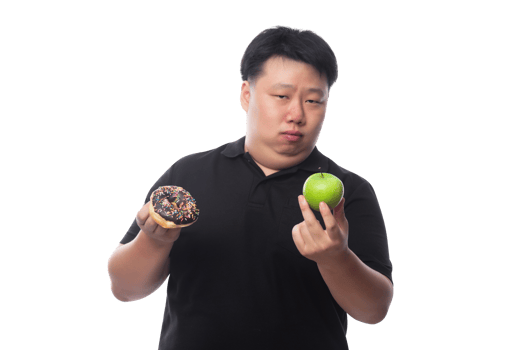 Young Funny Fat Asian man with donuts, Png file