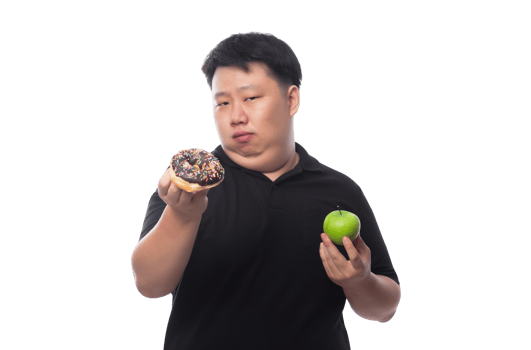 Young Funny Fat Asian man with donuts, Png file