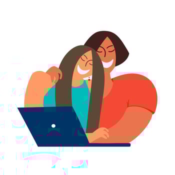 Couple in front of a laptop Vector illustration