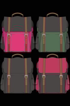 Set of vector Colorful Backpacks. Backpacks for schoolchildren, students, travellers and tourists. Back to School rucksack flat vector illustrations isolated on white.