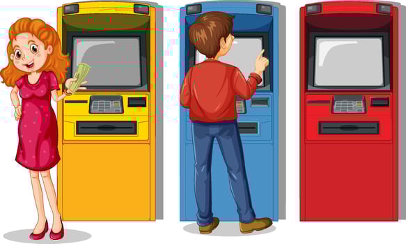 ATM machine with people cartoon character vector