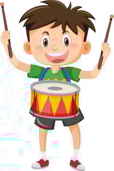 A kid with drum music instrument vector