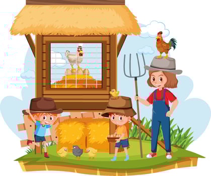Woman and kids working in the farm vector