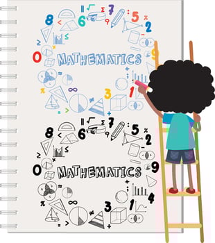 Doodle math formula on notebook page with kid vector