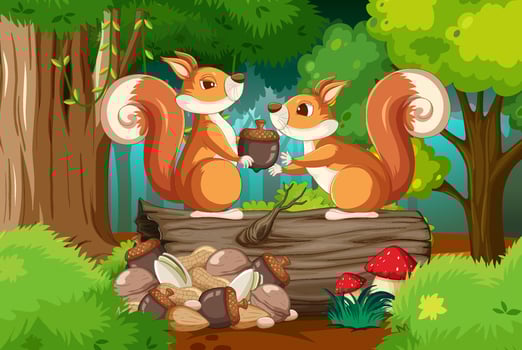 Scene with squirrels in forest vector