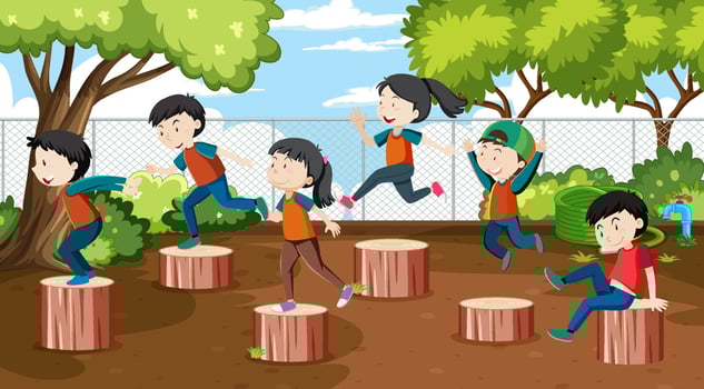 Playground stepping stump with children vector