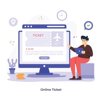 Person booking online ticket, flat illustration vector