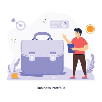 Person with briefcase, flat illustration of business portfolio vector