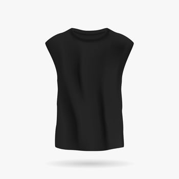 Black sleeveless tshirt unisex mockup. Casual lightweight clothing with pleats for sports and everyday life. Fashion design for men and vector women