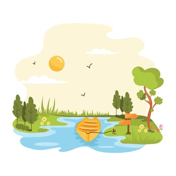 A high quality flat illustration of mountain beach vector