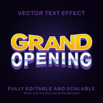 Editable text effect grand opening text style premium vector