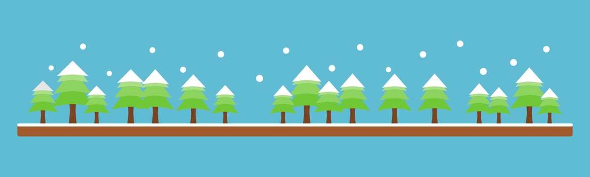 Pine forest trees with white falling snow and snow cover soil ground in winter season on blue background flat vector. concept christmas day card. vector