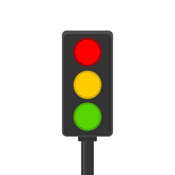 Traffic light pole rules street with green yellow and red light on road on white background flat icon vector. vector