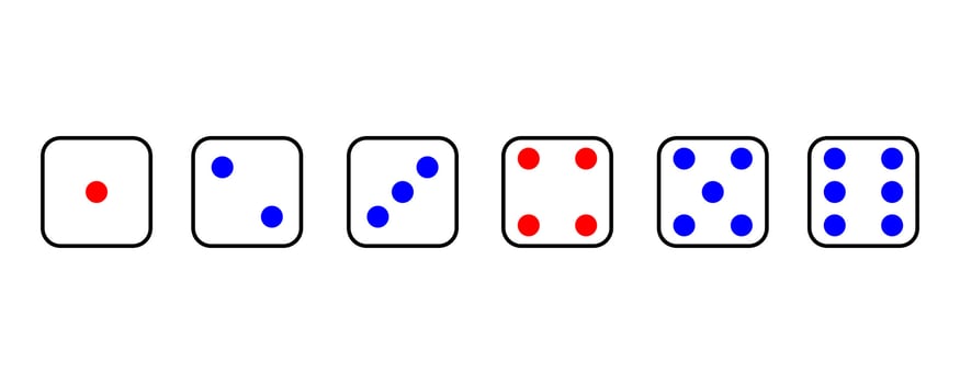 Set face cube six dot of game dice flat icon vector. vector