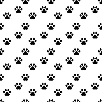 black cute footprint of paws cat or dog pet flat vector icon seamless pattern.