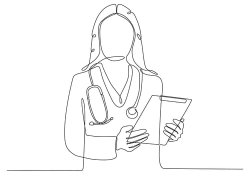 Portrait of female doctor continuous one line drawing one hand drawn minimalist design vector