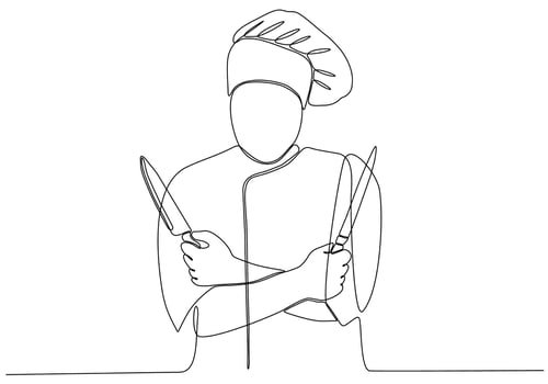 One continuous line drawing of a young male chef. Great food taste in hotel restaurant concept single line drawing graphic design vector illustration