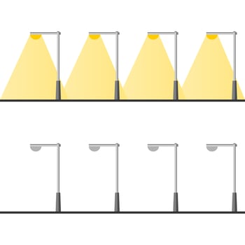 Streetlight lamp poles in night and day time on white background flat vector. vector