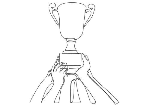 line drawing continuously raising hands champion competition champion concept vector illustration