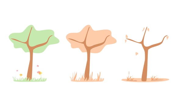 Tree different seasons on white background flat vector. vector
