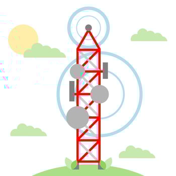 Communication antenna tower on hill flat vector icon design.