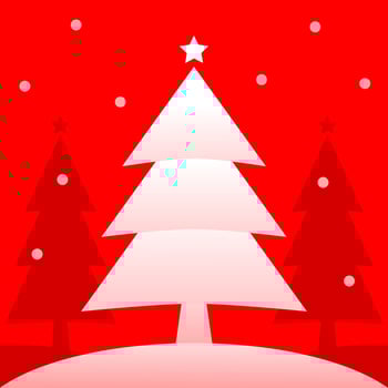 White christmas tree with snow on red background concept celebrate christmas and new year flat vector. vector