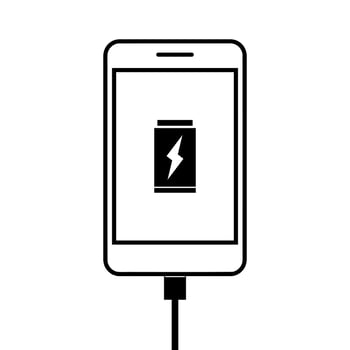 Smartphone charger battery on white background black icon outline vector. vector