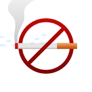 Stop no smoking cigarette on white black background warning sign icon flat vector design.