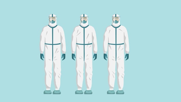 Group of man in protective PPE suit. Vector illustration of personal protective equipment concept.