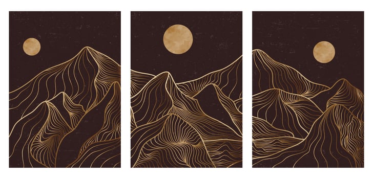 Golden mountain line art, Abstract mountain contemporary aesthetic backgrounds landscapes. use for print art, cover, invitation background, fabric. Vector illustration