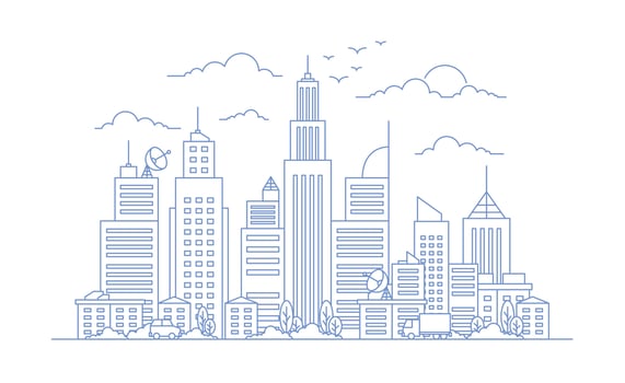 Cityscape drawing line art vector flat design illustration - Copy
