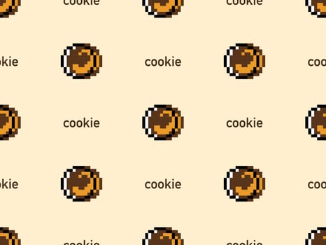 Cookie cartoon character seamless pattern on yellow background.Pixel style vector