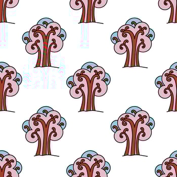 Fantasy tree seamless pattern. Forest background. vector