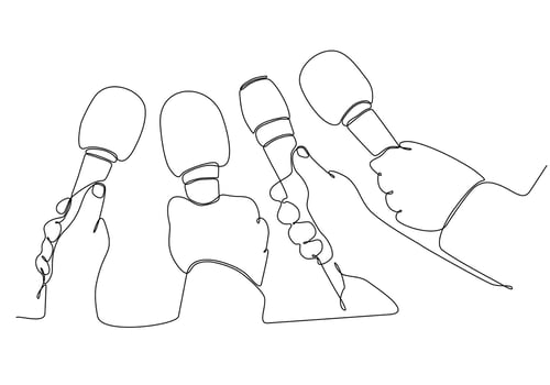 Continuous line image holding microphone, journalist symbol vector illustration