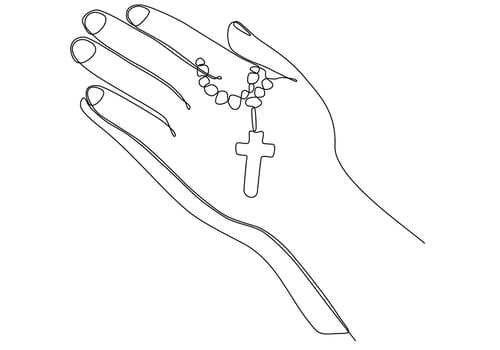 continuous line drawing of prayer hand. Hands palms together. Vector illustrations.
