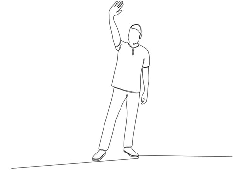 Continuous line of man Waving, Welcome vector