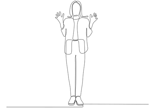Continuous line of Hand Waving Woman, Welcome vector