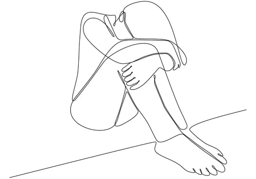 Continuous line drawing of young woman feeling sad, tired and worried suffering from depression in mental health vector illustration