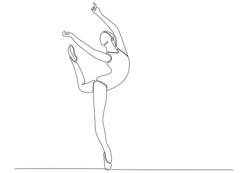 Continuous line drawing. Illustration showing a ballerina in motion. Art. Ballet. Vector illustration