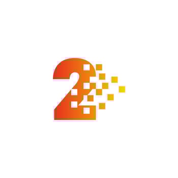 Colorful number 2 sign fast pixel dot logo. Number two pixel art. Integrative pixel movement. Creative messy technology icon. Modern icon creative ports. vector